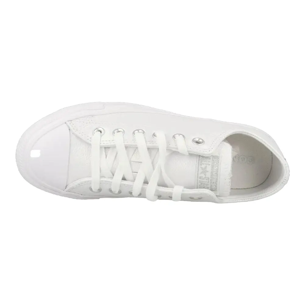 Converse Chuck Taylor All Star OX Детские Белые Кожаные Глянцевые Кроссовки — фото 2