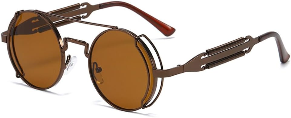 

Солнцезащитные очки в стиле стимпанк, ретро, ​​мужские круглые очки в стиле панк, готические очки, женские солнцезащитные очки с защитой от УФ-излучения UV400 LOVQZAOF, Tea Tea