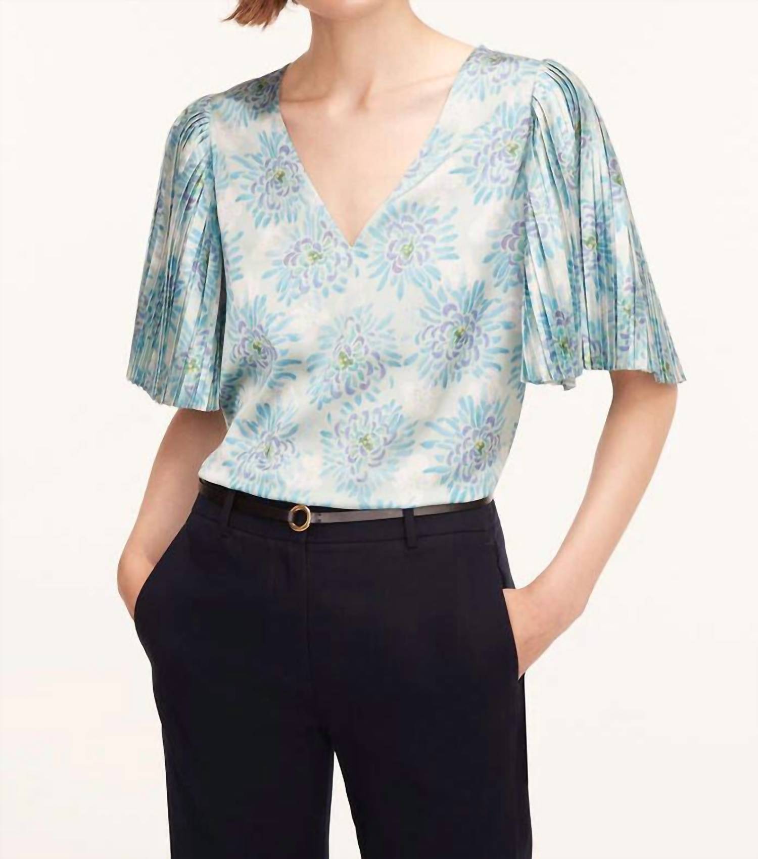 

Топ с плиссированными рукавами в бирюзовом цвете Astera Fleur Combo Rebecca Taylor
