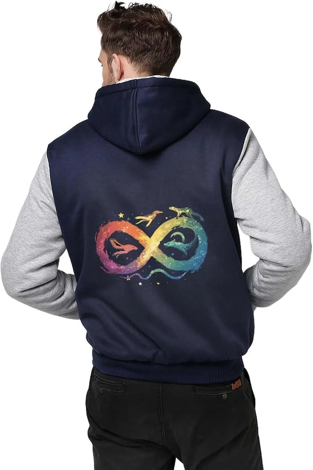 Толстовка с капюшоном Neurodiversity Symbol, мужская, теплая, из плотного флиса, с карманами, для зимы Generic, светло-серый — фото 2