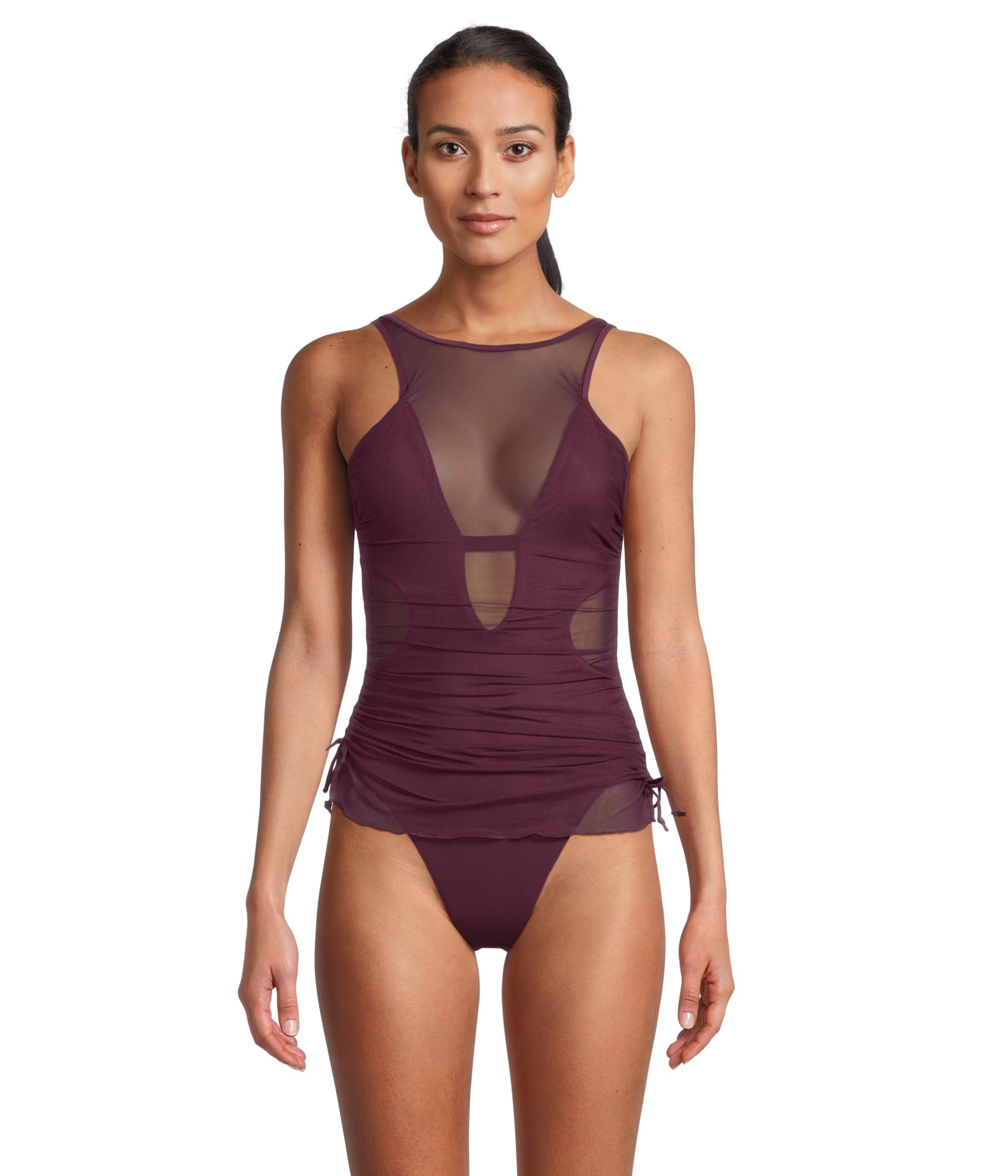 

Купальник BECCA Muse Macie High Neck Mesh Overlay One Piece, Aubergine