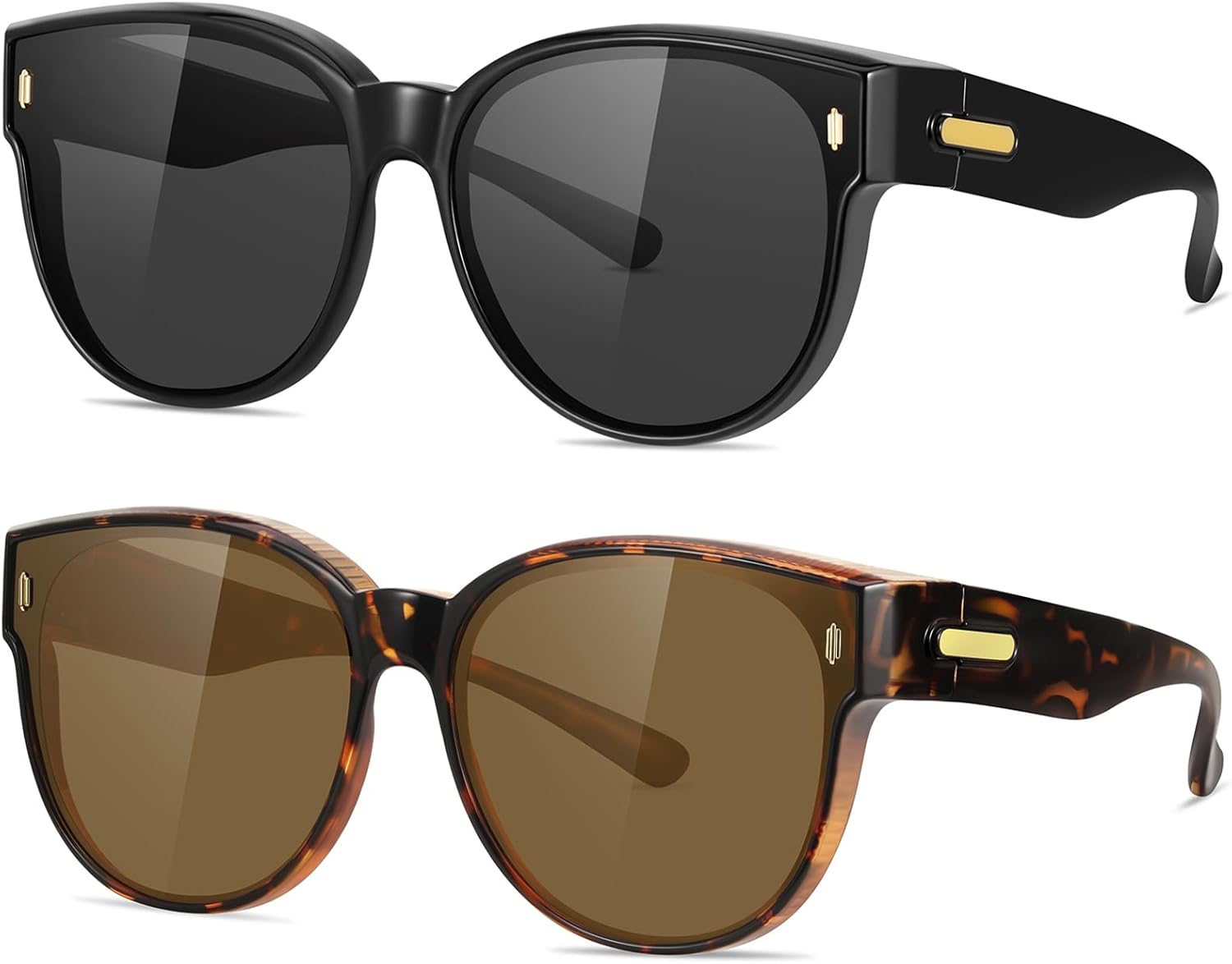 

Поляризованные солнцезащитные очки для женщин, надеваемые поверх обычных очков, модные большие круглые очки, защищающие глаза от ультрафиолета UV400, идеально подходят для вождения YMRFW, 2pack (Black/Gray+tortoise/Tea)