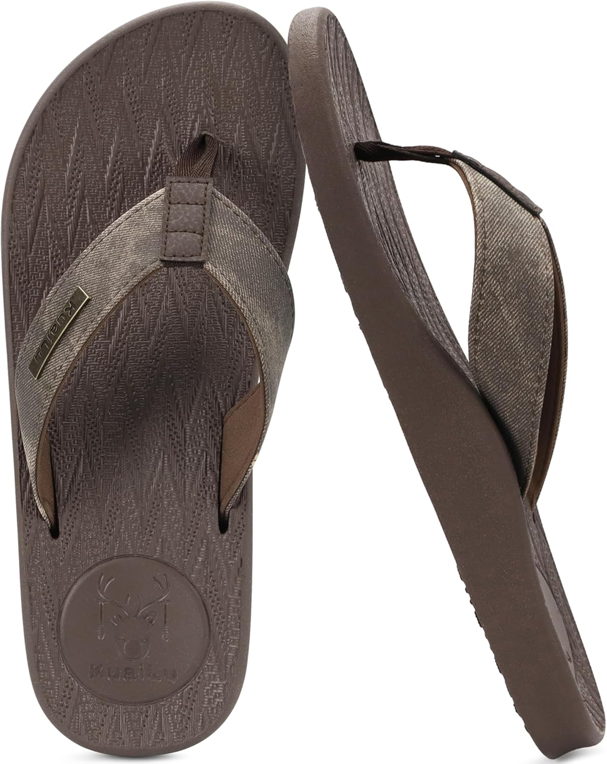 

Мужские сланцы KuaiLu с поддержкой свода стопы, удобные летние пляжные шлепанцы, сандалии на тонкой подошве с йога-пеной, тапочки без застежек, коричневый
