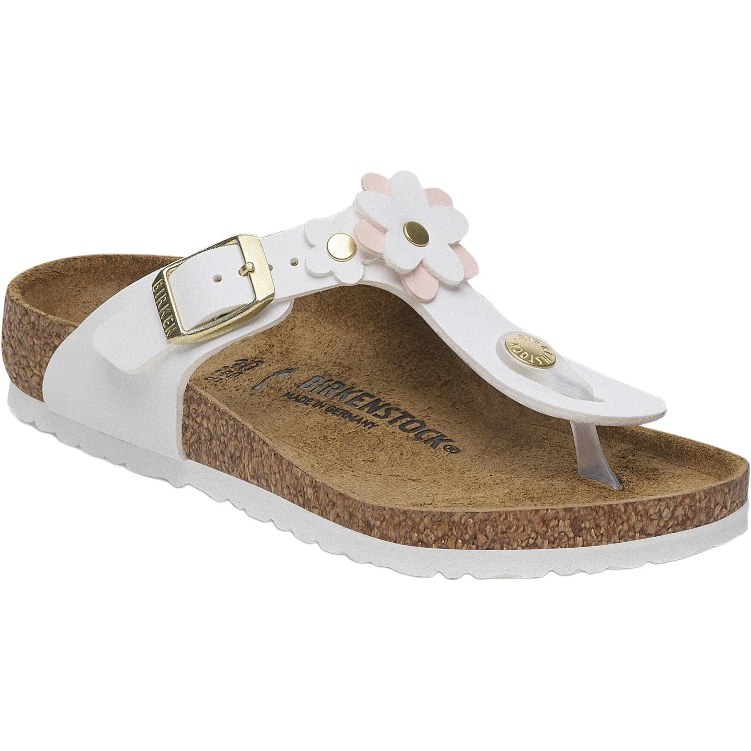 Birkenstock Детские домашние тапочки Gizeh Flower Support белые — фото 4