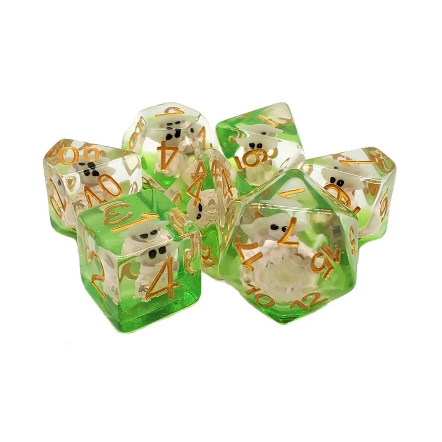 

Поликомплект Baby Goblin с золотом (7), Acrylic-Resin Dice - Infused