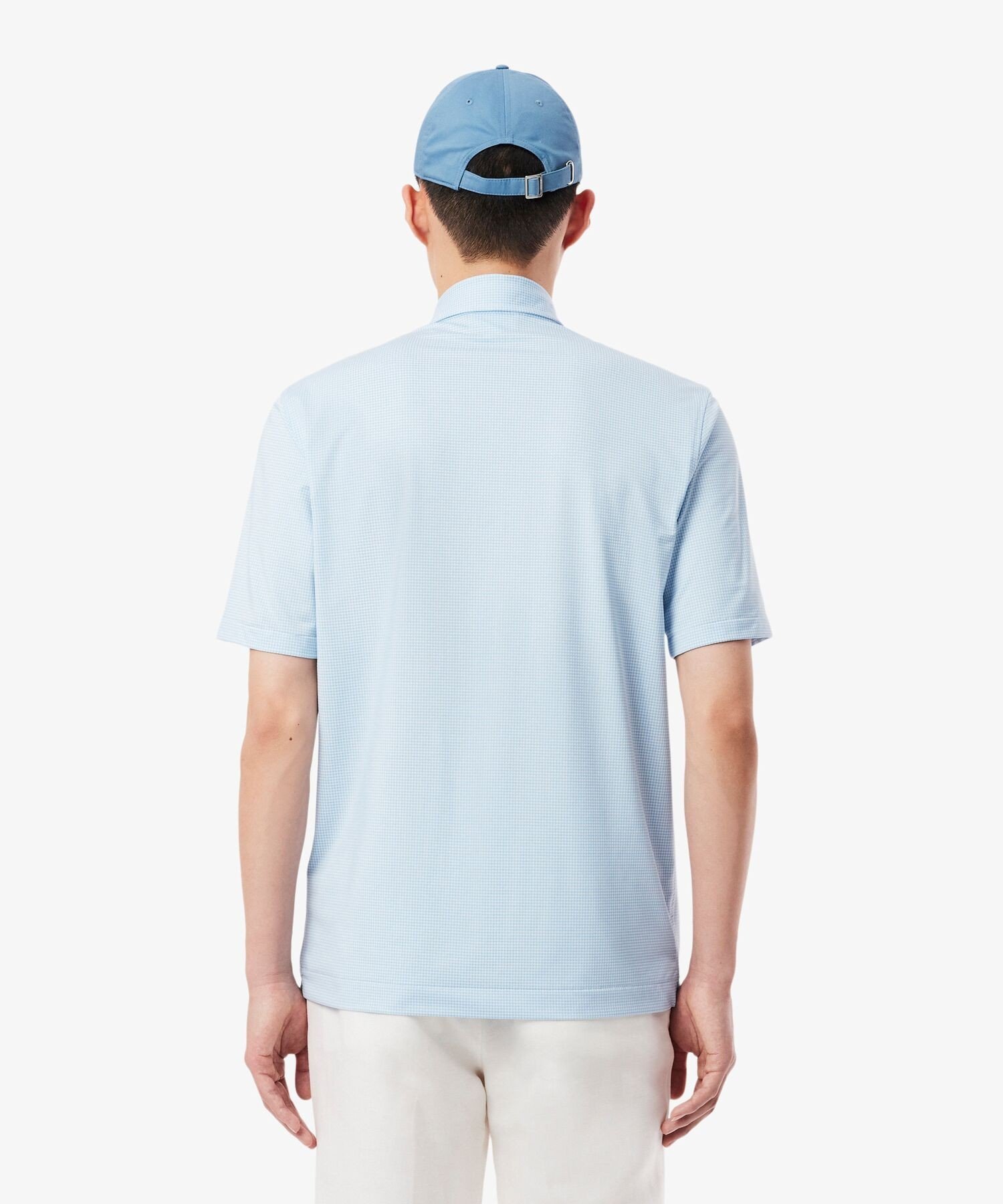 Поло LACOSTE Saxe Blue с микроклеткой, дезодорирующее, быстросохнущее, с УФ-защитой — фото 2