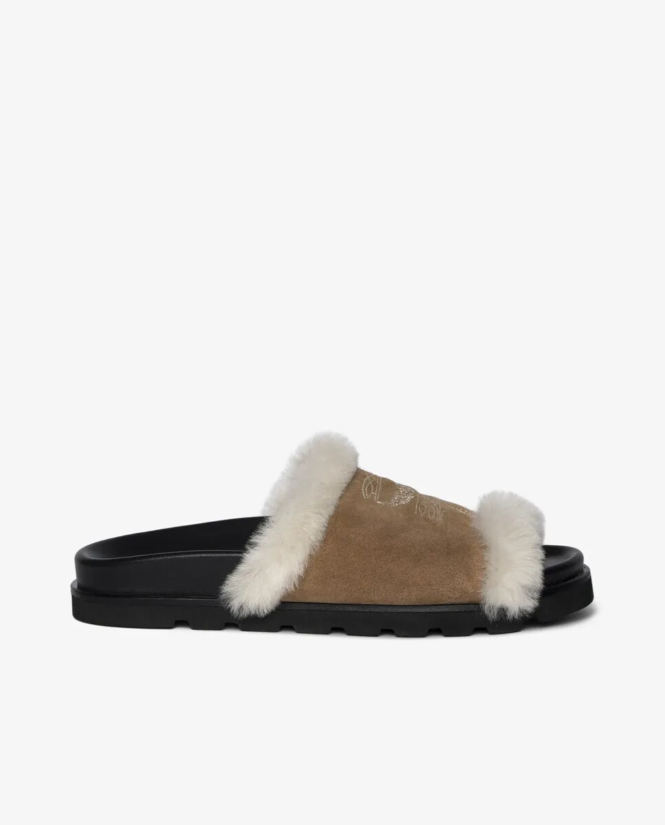 Женские мюли Teddy Bare с черной замшей и меховой подкладкой Zadig & Voltaire