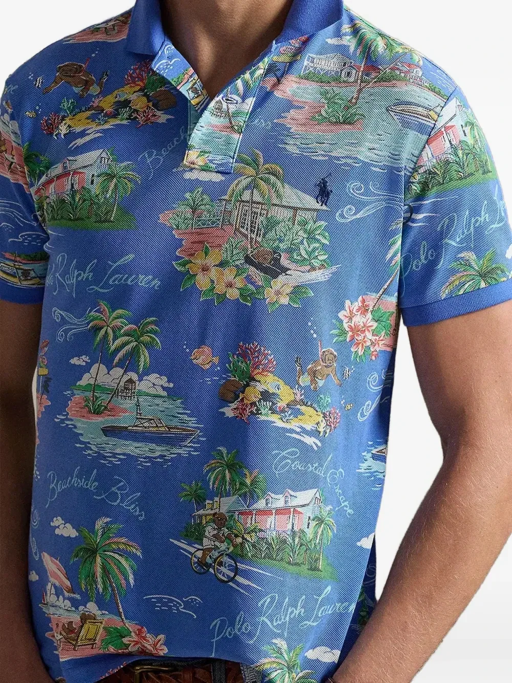 Рубашка поло из трикотажа пике с тропическим принтом POLO RALPH LAUREN, синий — фото 4