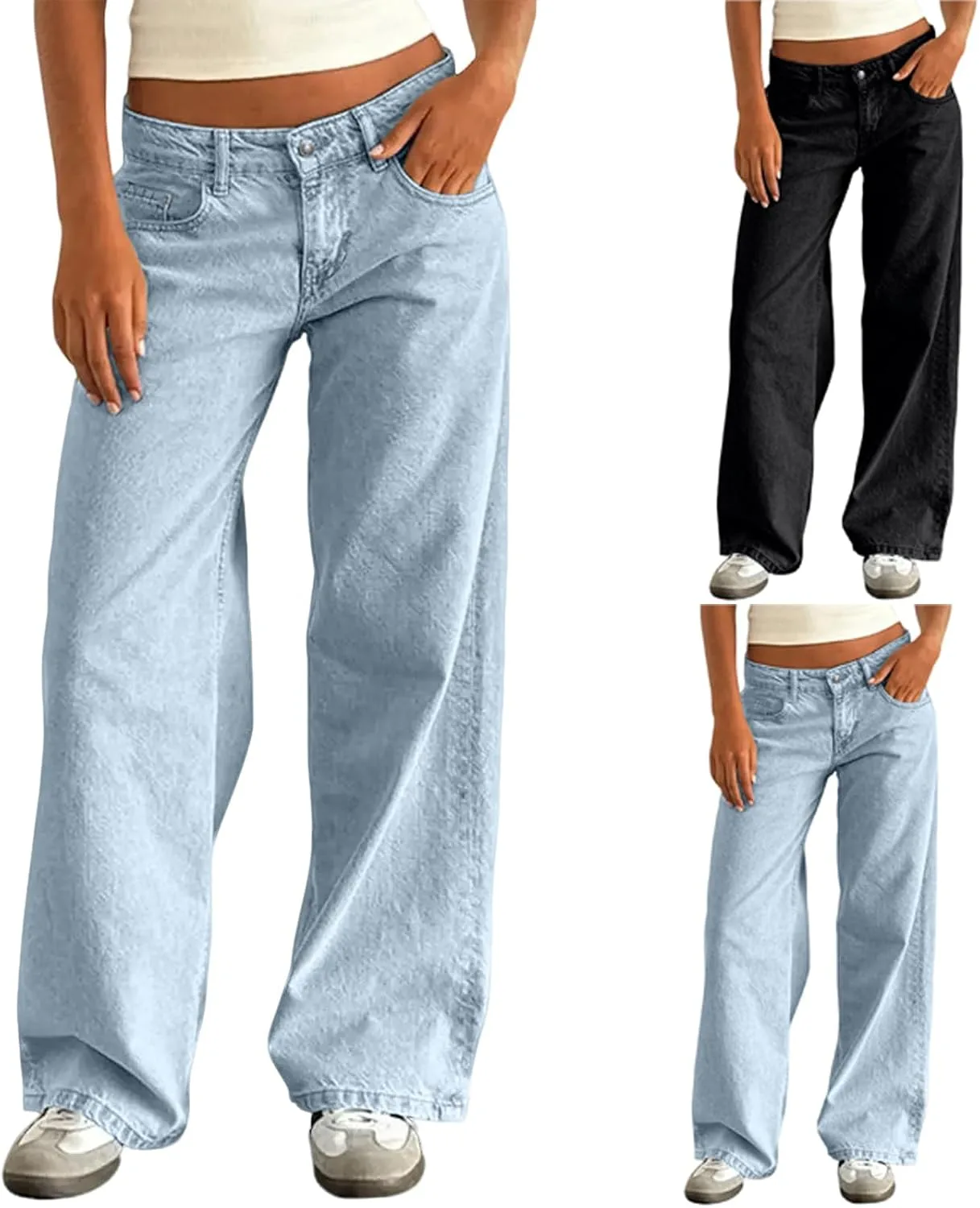 

Джинсы Wide Leg для женщин Casual Button Low Rise Denim Pants Oversized Loose Relaxed