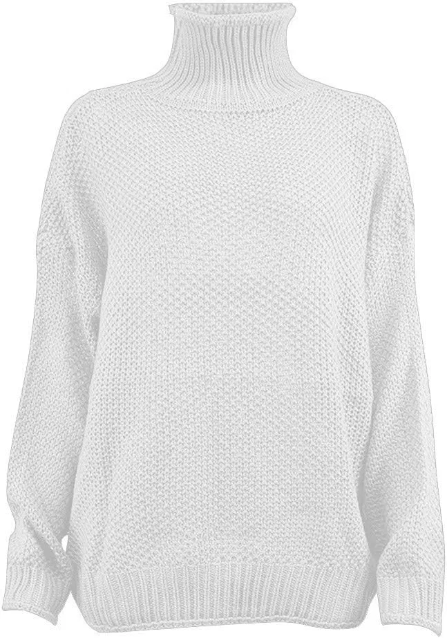Женский свитер свободного кроя с длинным рукавом, модель Batwing, Polyester and cotton, белый — фото 4