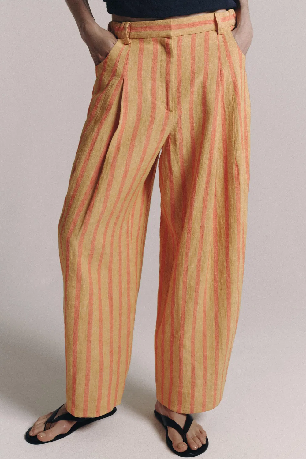 Брюки из полосатой льняной смеси из коллекции ZW ZARA, Orange — фото 2