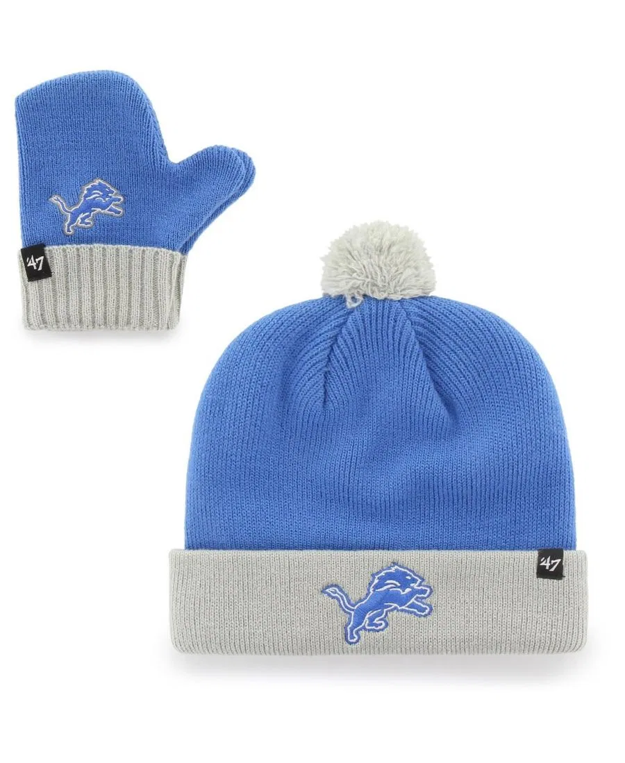 Детский комплект из шапки и варежек с помпоном Detroit Lions '47 Brand, Blue Silver