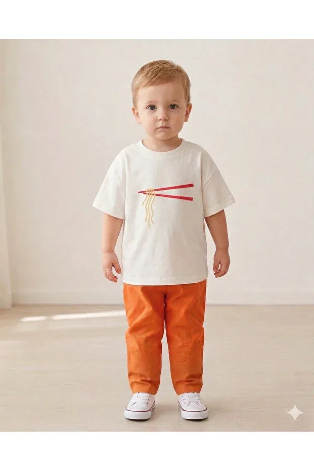 Детская футболка оверсайз с принтом Ramen Noodle Printed Babytex, Ecru — фото 4