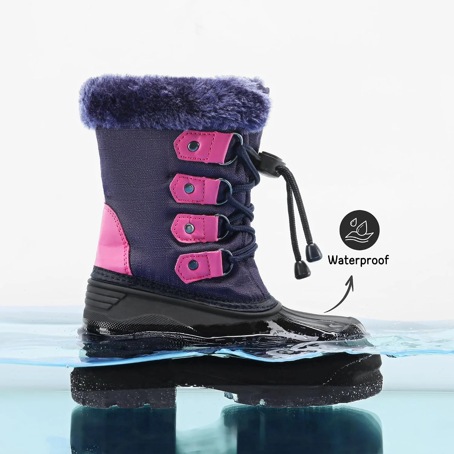 Детские зимние водонепроницаемые снежные ботинки DREAM PAIRS, Navy/Fuchsia — фото 4