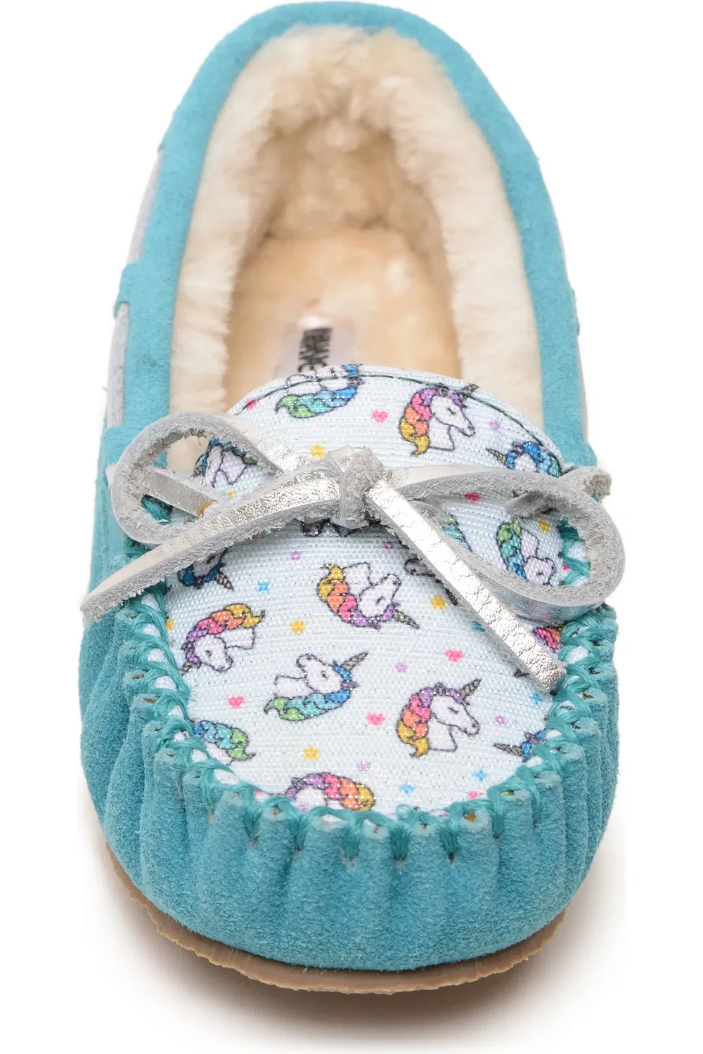 Детские тапочки слипперы с подкладкой из искусственного меха Cassie Minnetonka, Unicorn Turquoise — фото 3