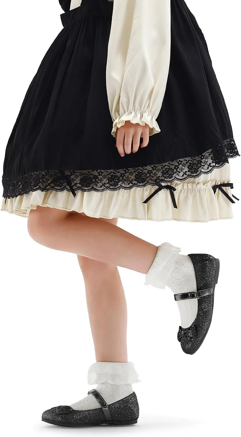 Детские балетки для девочек с бантом нескользящие K KomForme, Black Glitter — фото 2