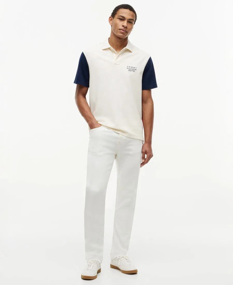 Мужское поло классического кроя с цветными вставками Tommy Hilfiger, Ivory Petal — фото 2