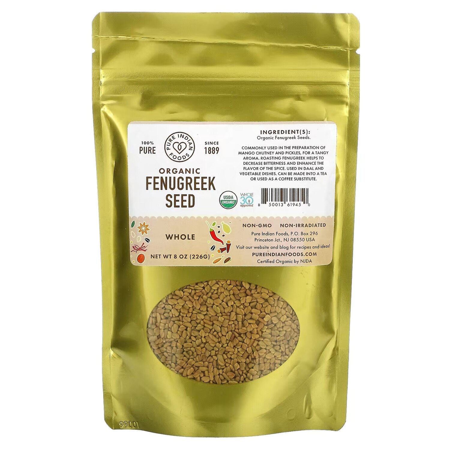 

Pure Indian Foods Органические семена пажитника цельные, 226 г