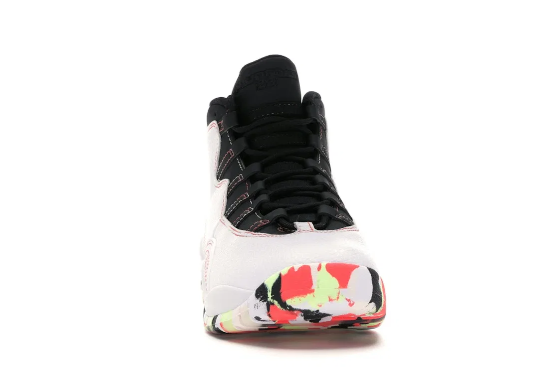 Детские кроссовки Lifestyle с яркой контрастной строчкой Jordan 10 Retro Jordan, White/Barely Volt-Black-Ember Glow — фото 2