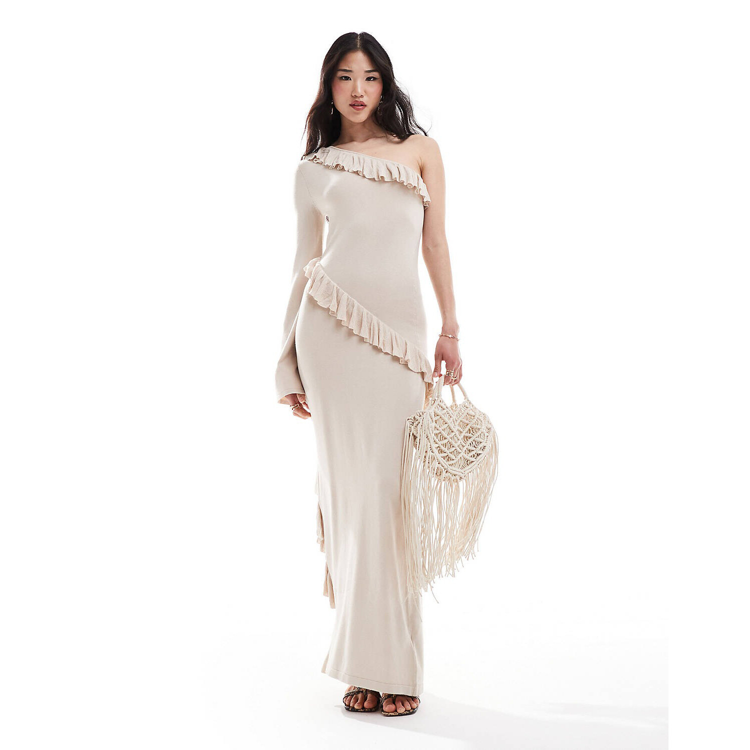 

Платье Pretty Lavish Asymmetric Ruffle Knit Maxi, кремовый