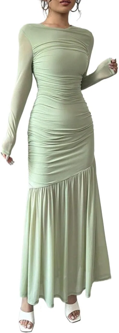 Женское элегантное длинное платье миди с воротником-стойкой, Mint Green