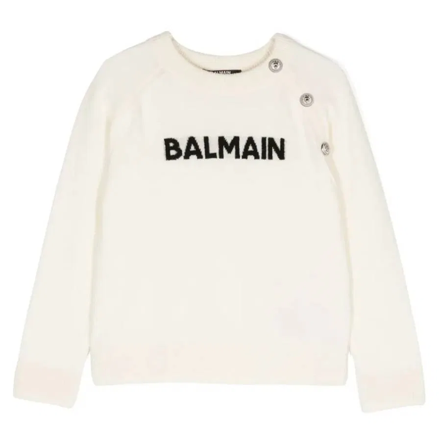 Джемпер с логотипом Kids Logo Crewneck Jumper Balmain, Ivory/Black
