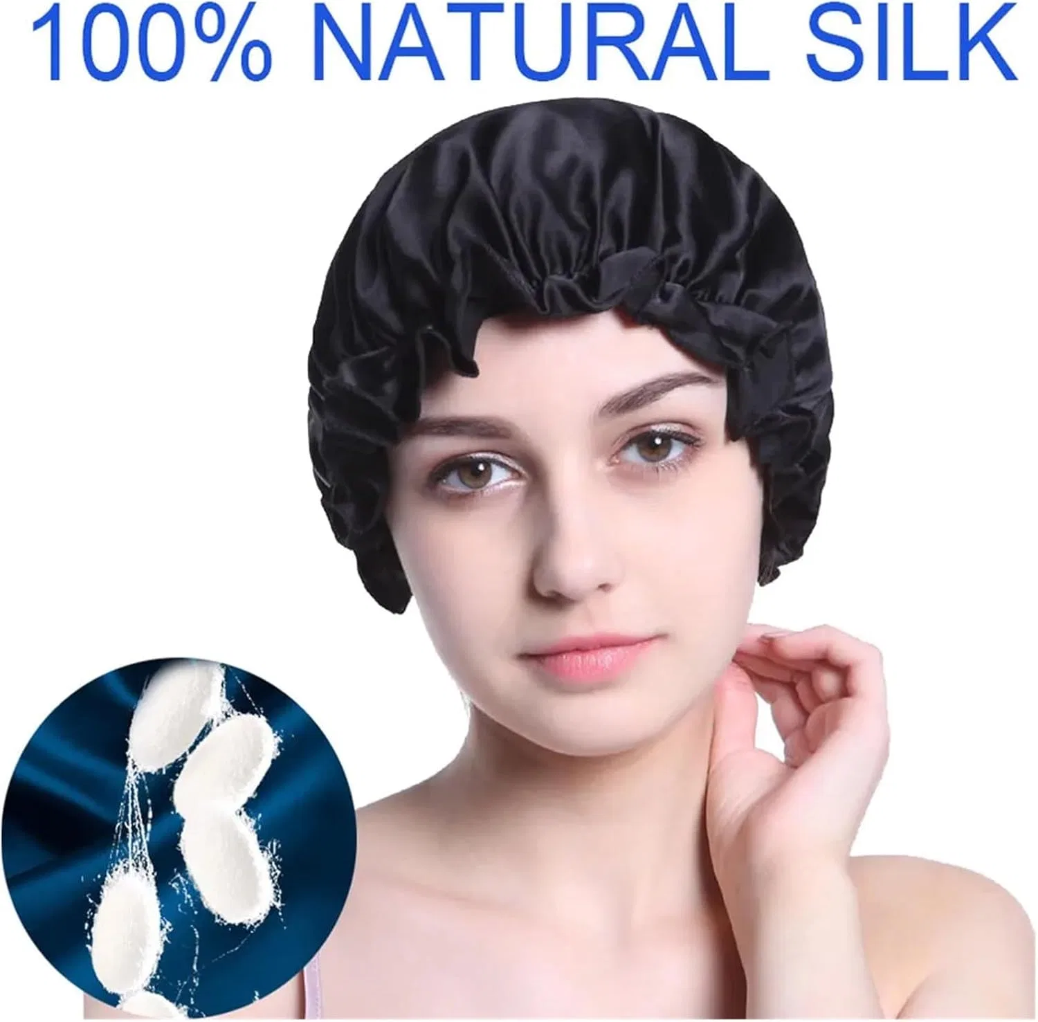 Шапочка для душа Silk Bonnet, CSSHNL, 100% Mulberry Silk, Black