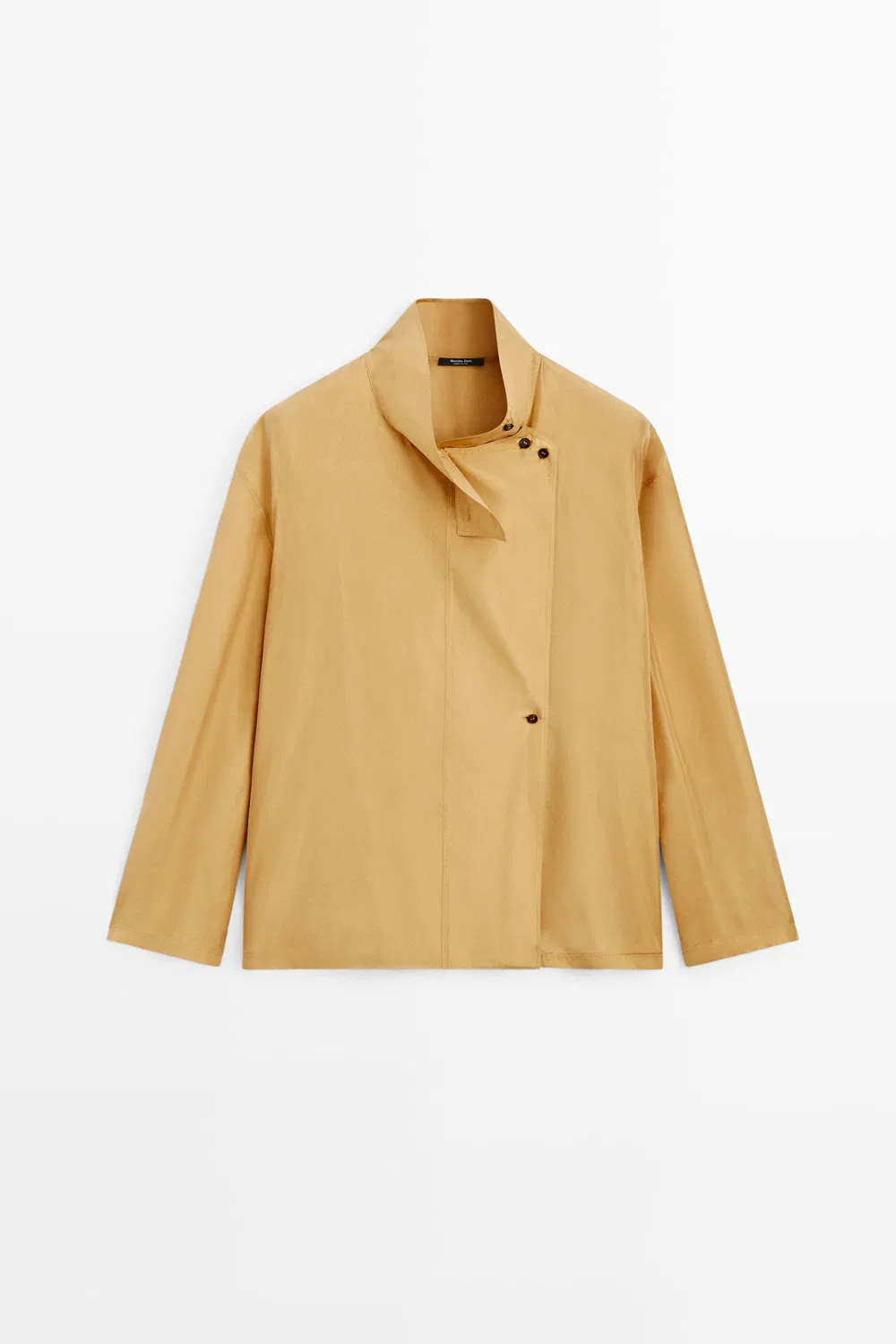 Рубашка Massimo Dutti, из шелка, с перекрестным воротником-стойкой, горчично-желтый — фото 2