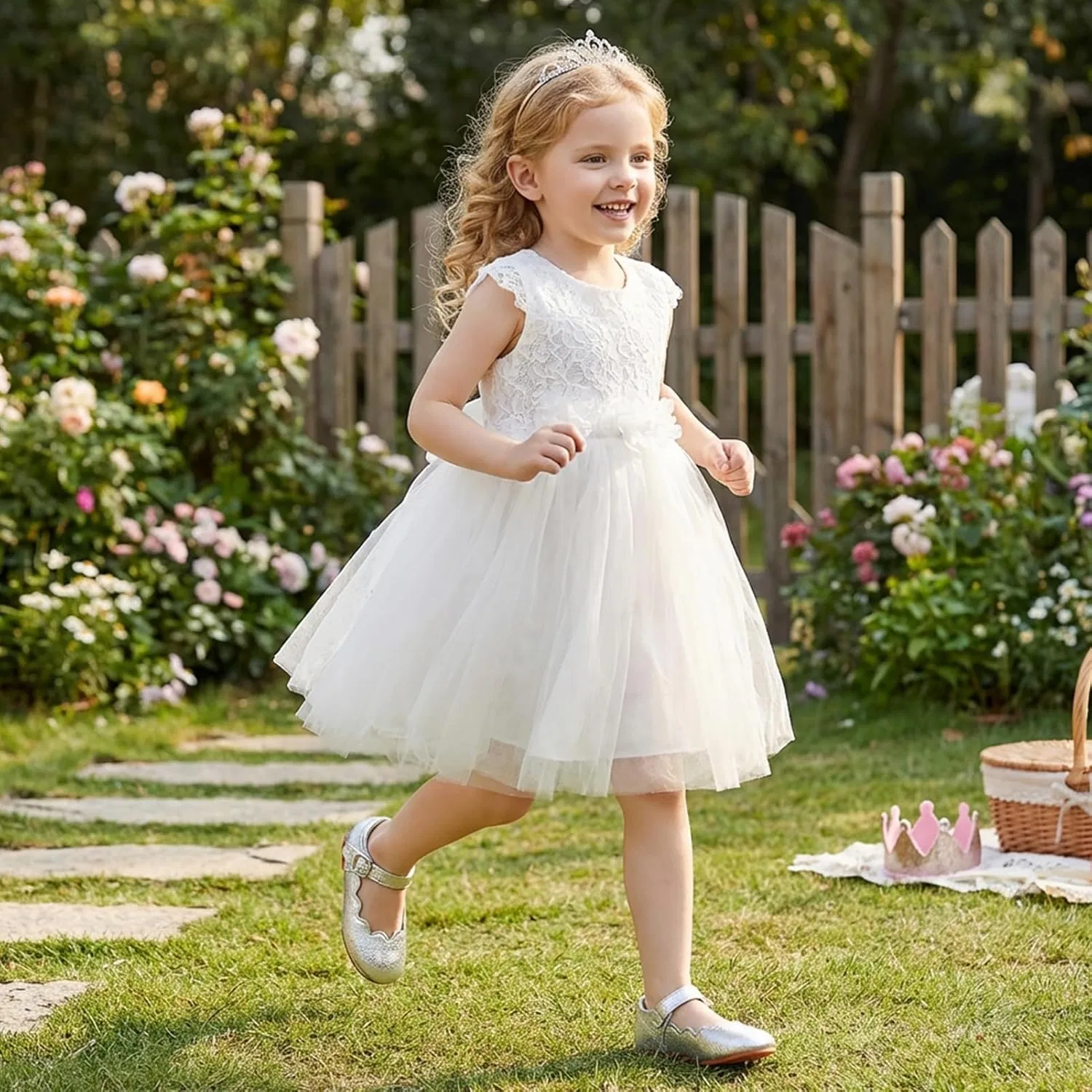 Детские балетки Мэри Джейн для девочек Flower Girl Dress Shoes KDVOG, Silver — фото 2