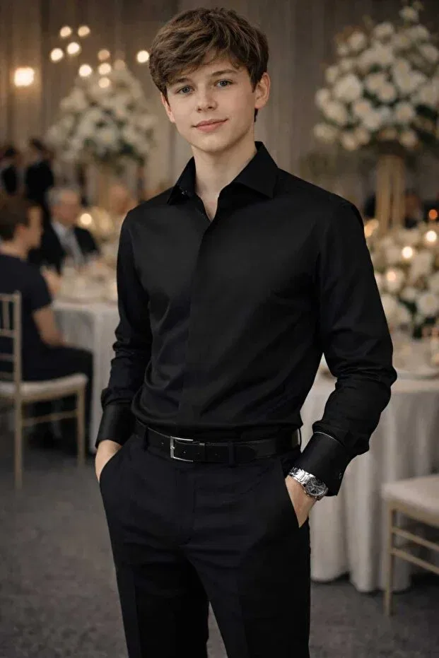 Детская рубашка для мальчиков с длинным рукавом Gs Tekstil, Black — фото 2