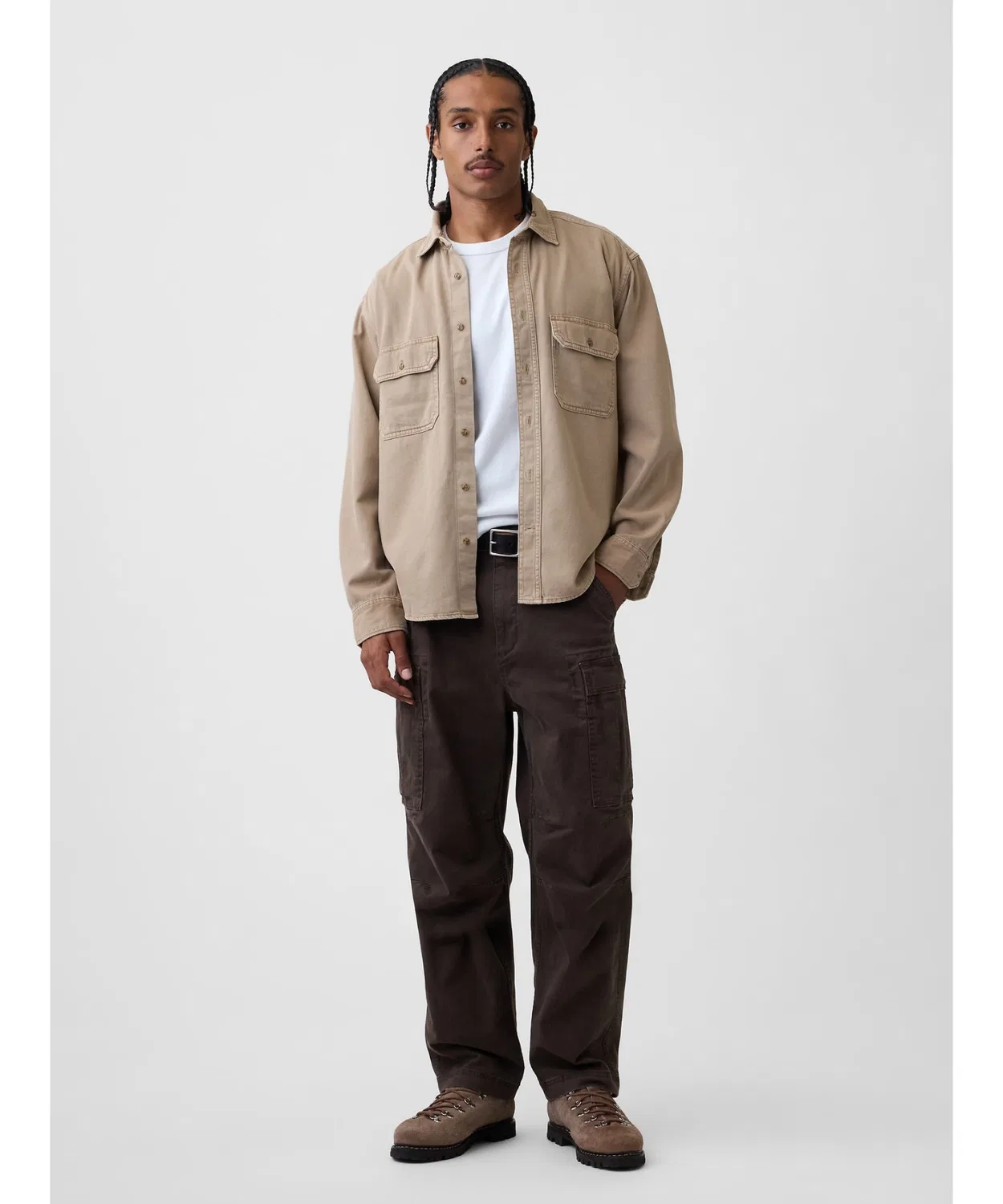 Мужская рубашка из мягкого денима с длинным рукавомGAP, Beige — фото 2