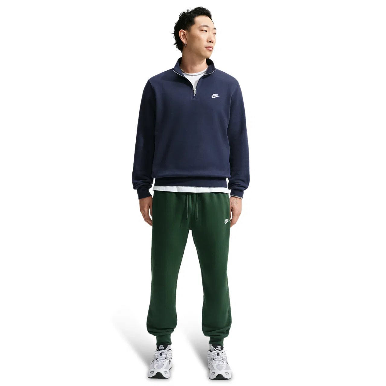 Худи мужское с полузастежкой Club Fleece Nike, цвет Obsidian/Obsidian/White — фото 3