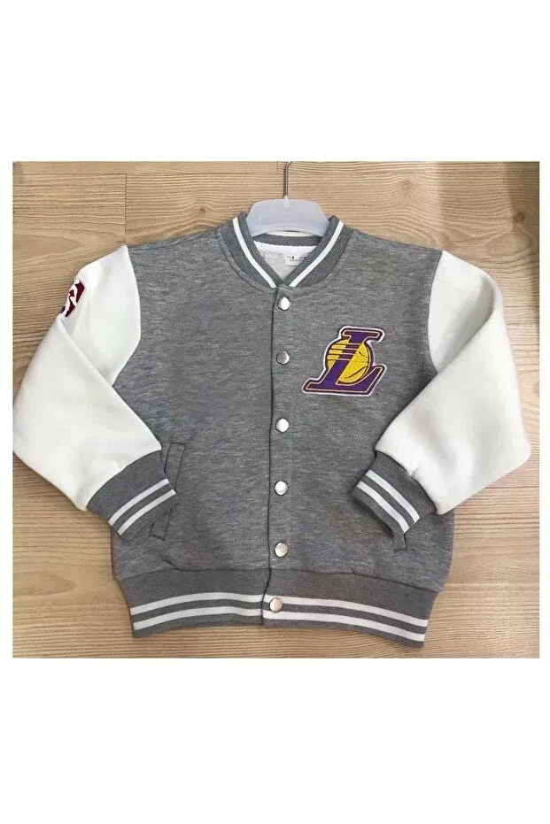 Детская куртка-бомбер для девочек с принтом Unisex Appliqued Contrast College Bomber Pink Hippo Kids, Gray