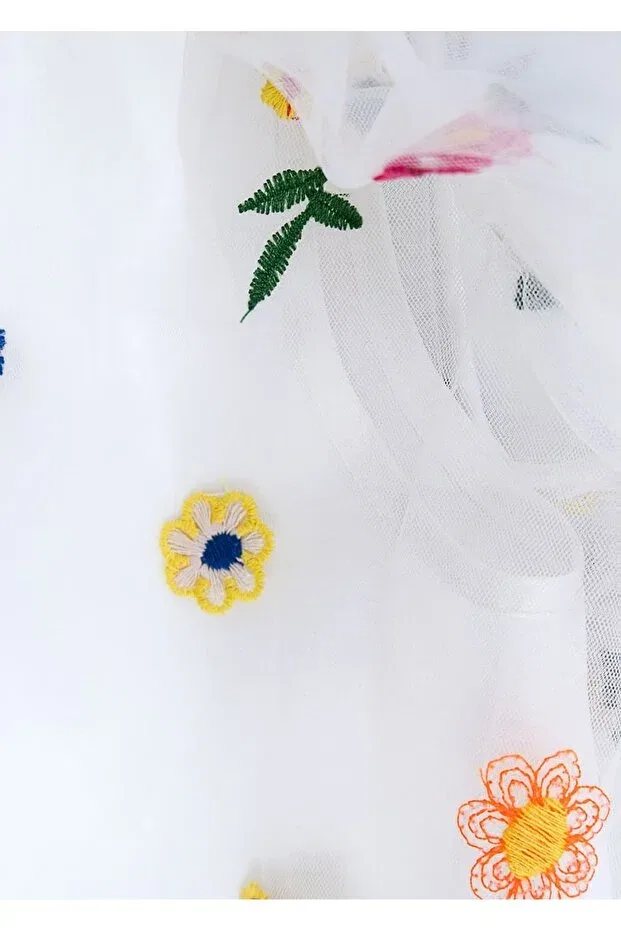 Детское платье для девочек с принтом Tulle Floral Embroidered White Girls Evening Dress Ozmoz By Mukadder Özden, Multicolor — фото 3