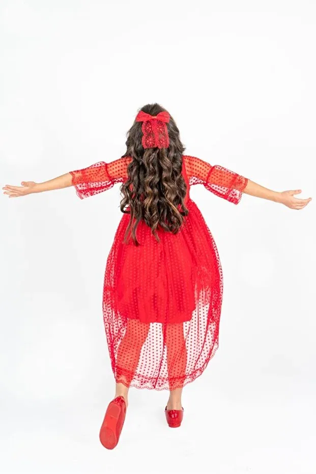 Детское платье для девочек с кружевом Mnk Baby&Kids, Red — фото 2