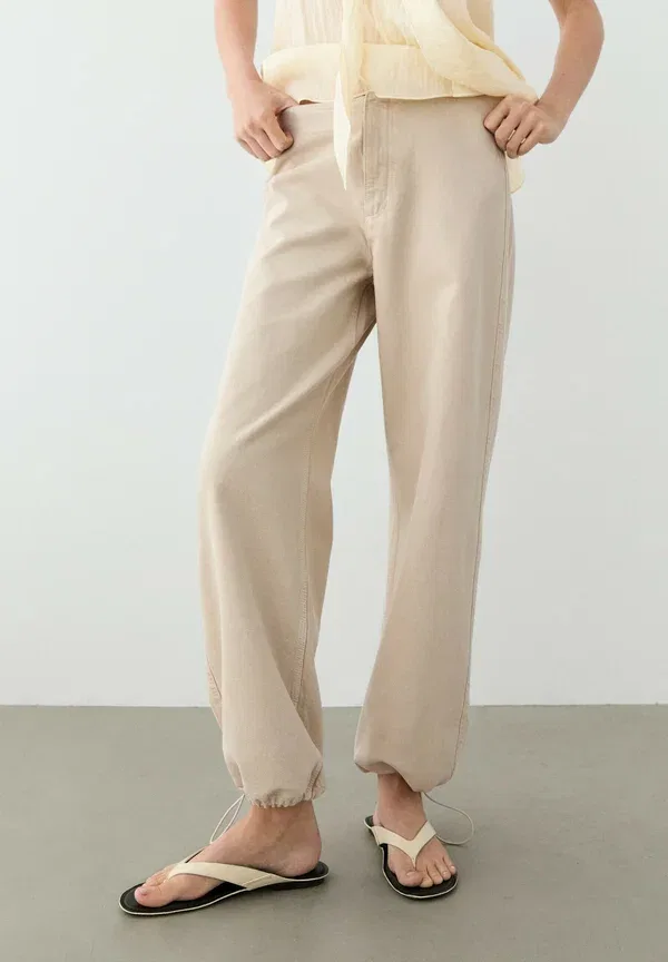 Брюки свободного кроя из лиоцелла и хлопка Parachute pants Massimo Dutti, beige, бежевый
