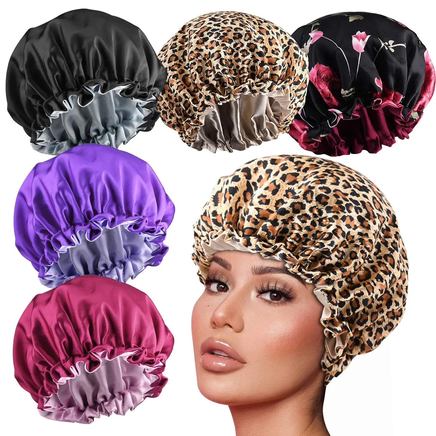 Шапочка для душа Satin Bonnet, 5 шт, Heniho, C-3pcs solid + 2pcs printing