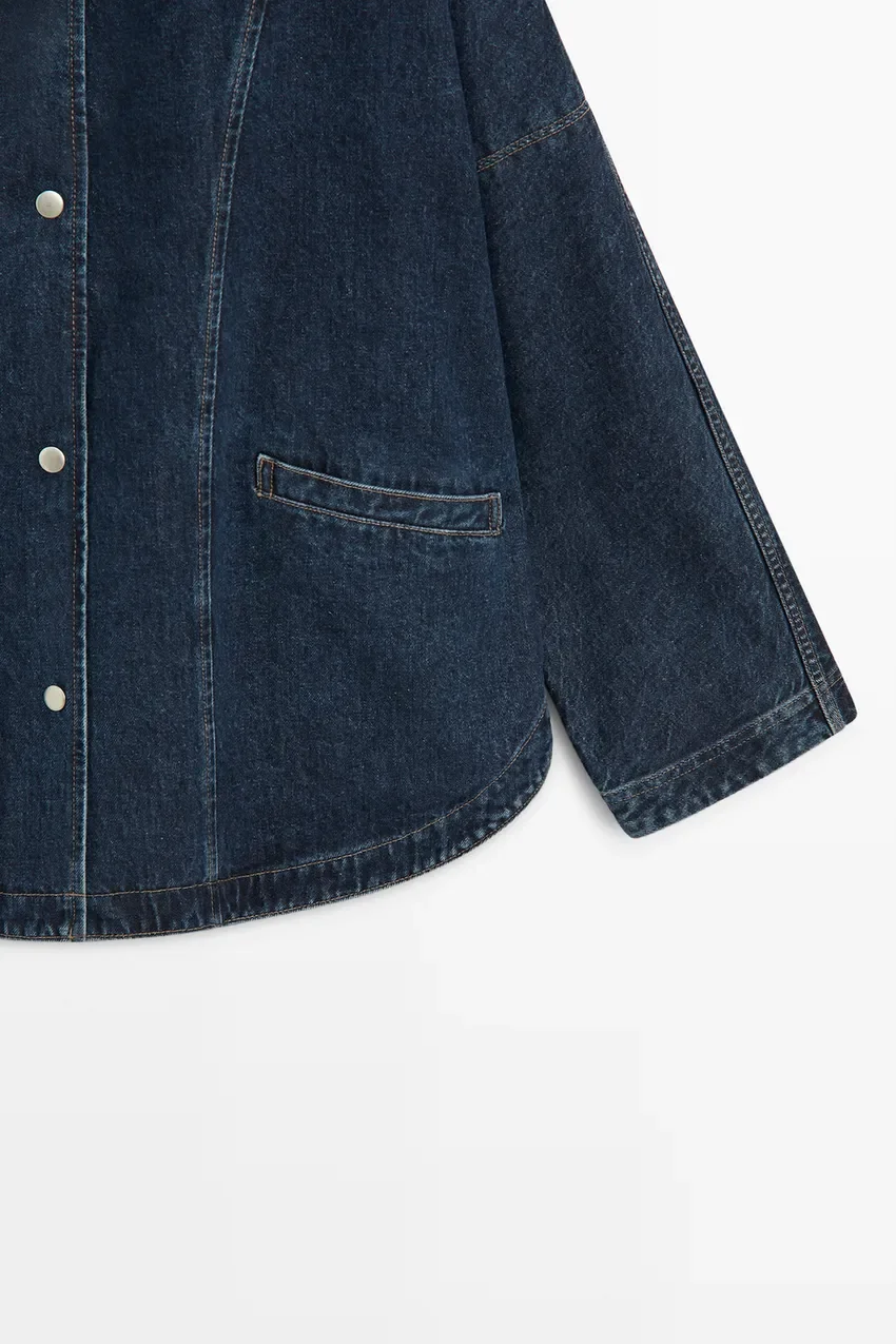 Джинсовая куртка Massimo Dutti 100% Cotton High Neck Denim, синий — фото 4