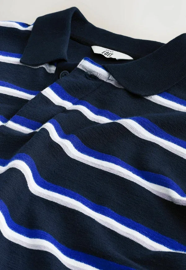 Поло модель Regular fit - edit horizontal stripe oversized polo shirt Next, темно-синий — фото 4