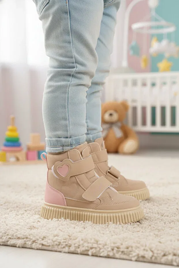 Детские ботинки для девочек с липучкой Cool, Beige