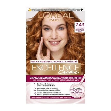 

L'Oréal Paris Краска для волос Loreal Excellence No.7.43 медно-золотистый блондин