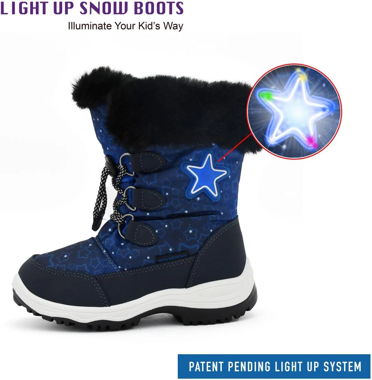 Детские зимние снежные ботинки с подсветкой Nova Mountain Light Up для мальчиков и девочек Nova Footwear, Navystar — фото 3