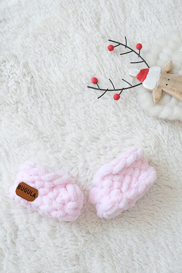 Детские пинетки для девочек вязаные плюшевые Alize Puffy Bugula, Pink — фото 3