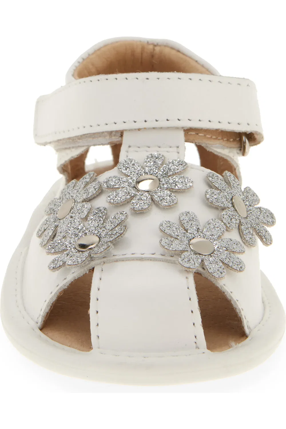 Детские сандалии с цветочными аппликациями Wildflower OLD SOLES, Snow/Glam Argent — фото 4