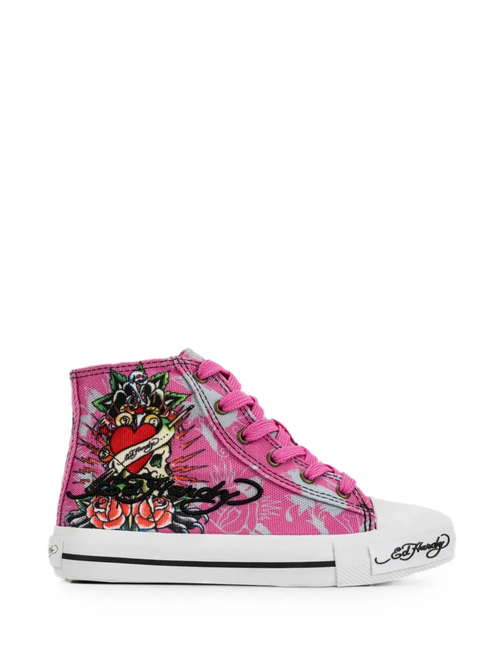 Кроссовки детские высокие с принтом-черепом Ed Hardy Kids, розовый — фото 2