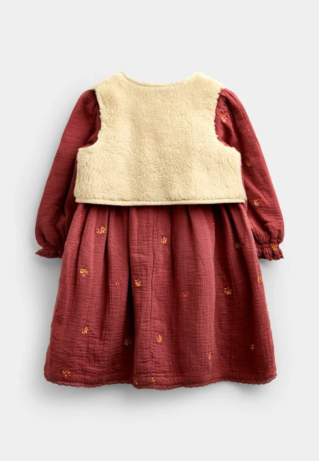 Комплект из вышитого платья и жилета из марли Jojo Maman Bébé, Light Brown Floral — фото 2