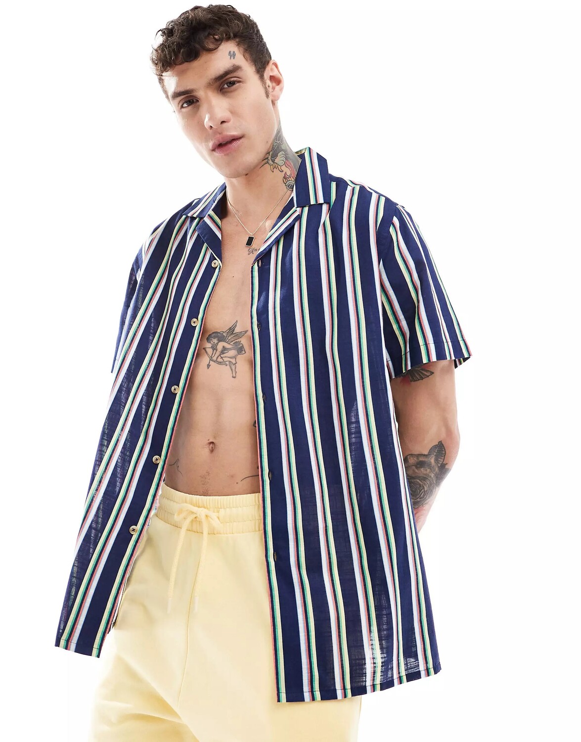 

Рубашка Asos Design Relaxed Revere Striped Linen Look, синий