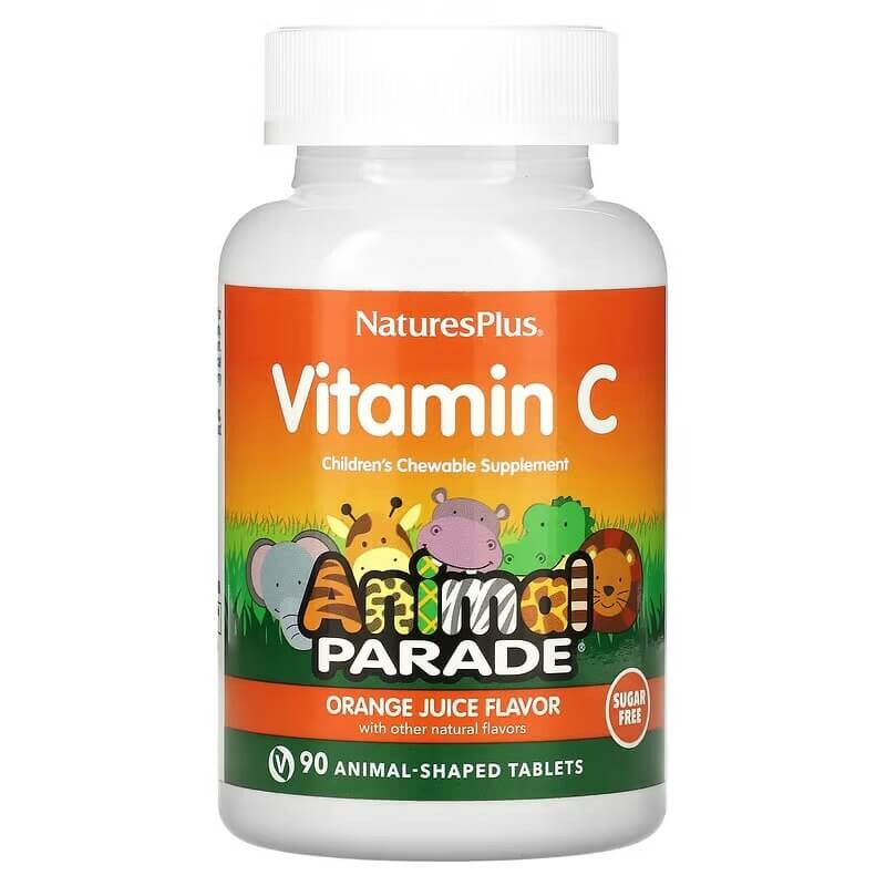 

Детская добавка с витамином С NaturesPlus Animal Parade апельсиновый сок, 90 таблеток