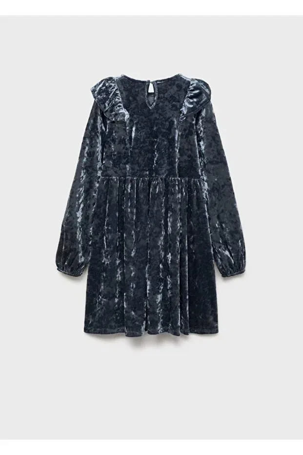 Детское платье для девочек из велюра Ruffle Velvet Dress Mango Kids, Blue — фото 2