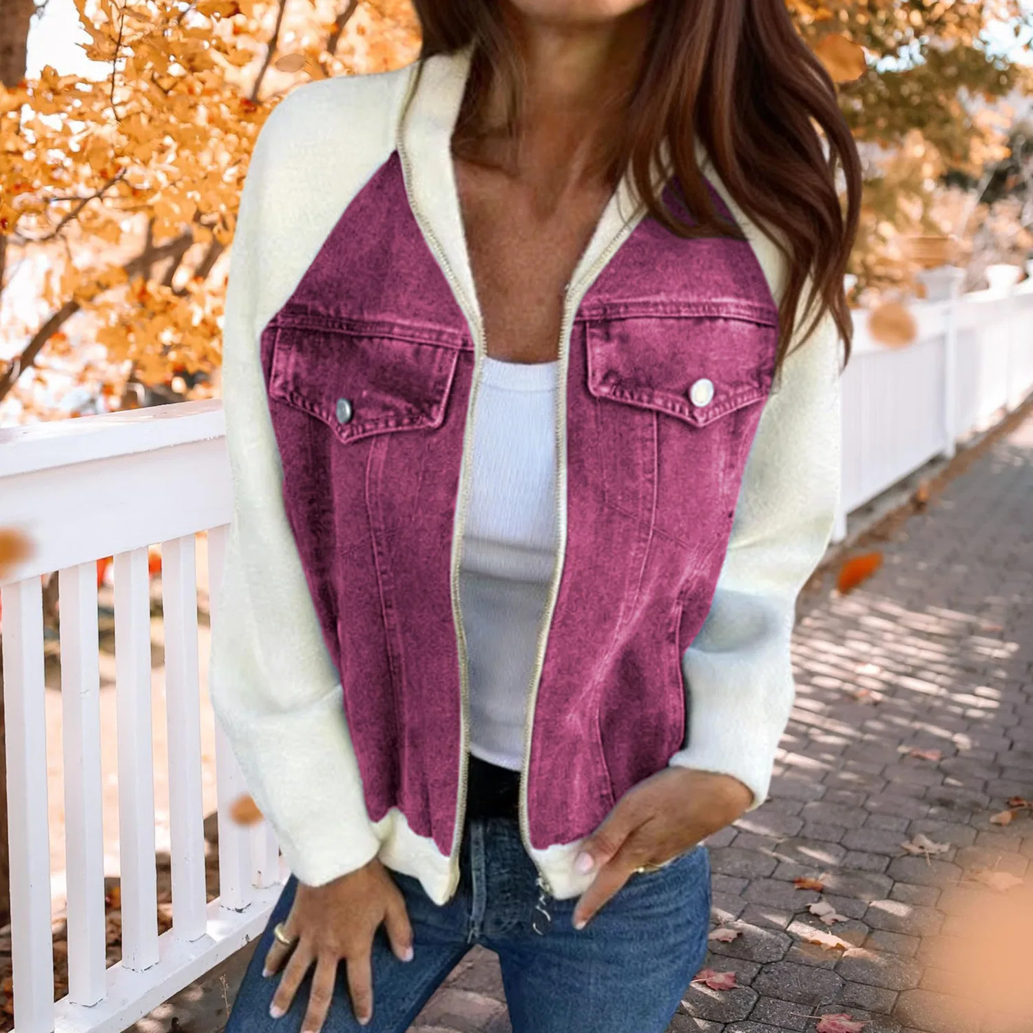 Женская джинсовая куртка-бомбер с принтом Varsity Baseball Jackets, Viola Bianco — фото 4